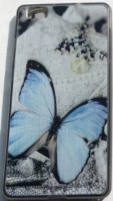 Силиконов гръб ТПУ за Huawei P8 Lite ALE-21 сив със синя пеперуда